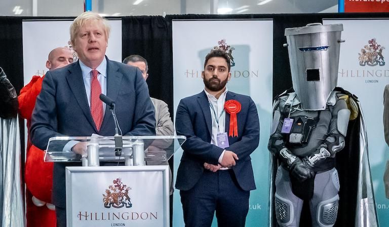Photograph of Count Binface at the 2019 General Election Uxbridge and South Ruislip constituency count