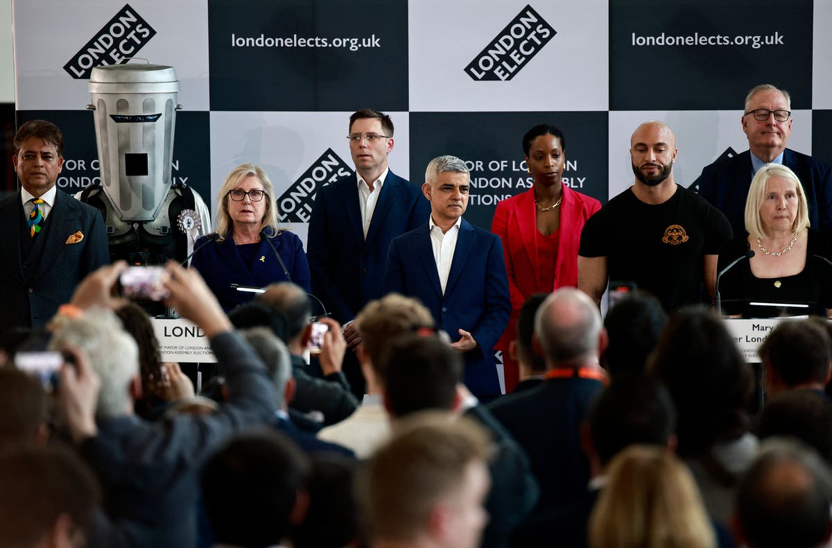 Photograph of Count Binface at the 2024 London mayoral election count