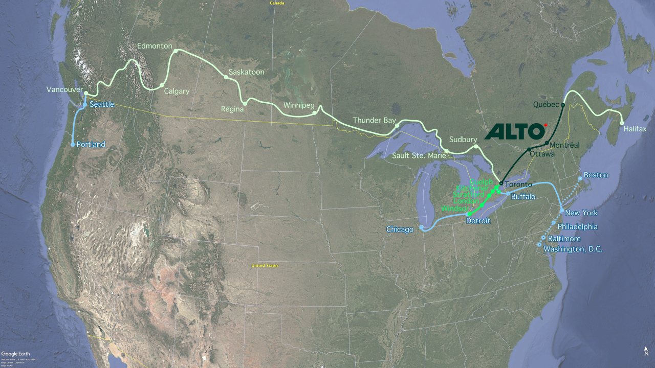 Similar map to the above,
  but with
  extensions to Portland, Chicago, and New York marked.