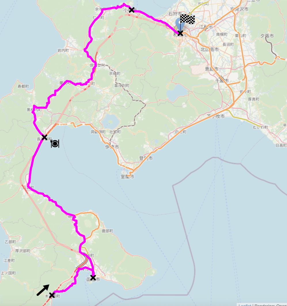 Map of the area described in the text with the route described marked.