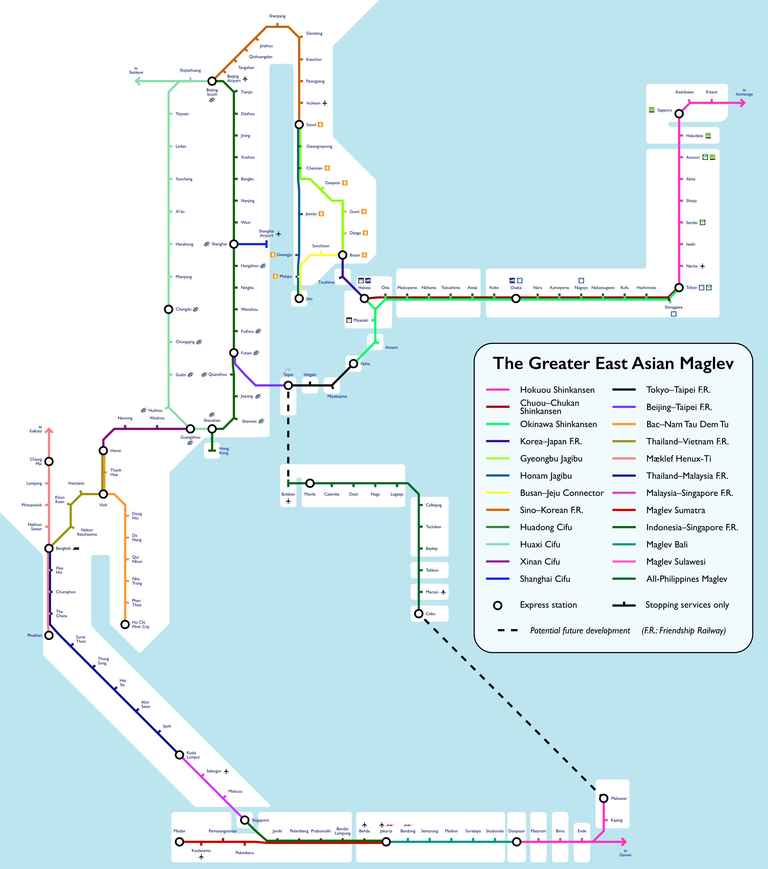 Schematic map of all the routes described above.